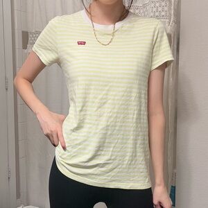 Levi’s | Cotton Striped Logo Tee | Yellow Green/White | XS | Like New
